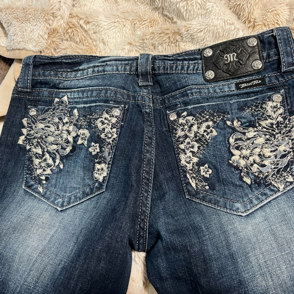Miss Me Blue Jeans with White Embroidery